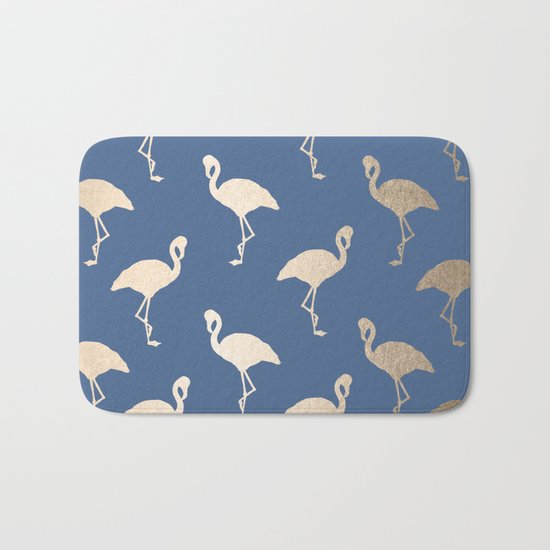 Gold Flamingo on Aegean Blue Bath Mat
