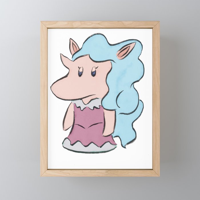 Uni the Unicorn Cute Character (majestic blue) Framed Mini Art Print