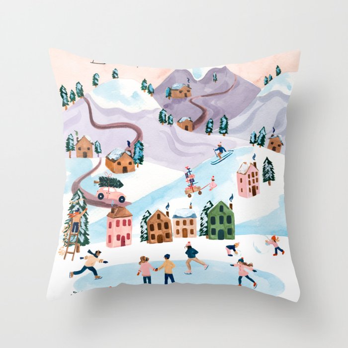 Holiday Village Throw Pillow