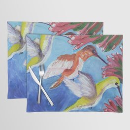 Bold and Cheerful Hummingbirds Sipping Nectar from Bright Pink Flowers Placemat