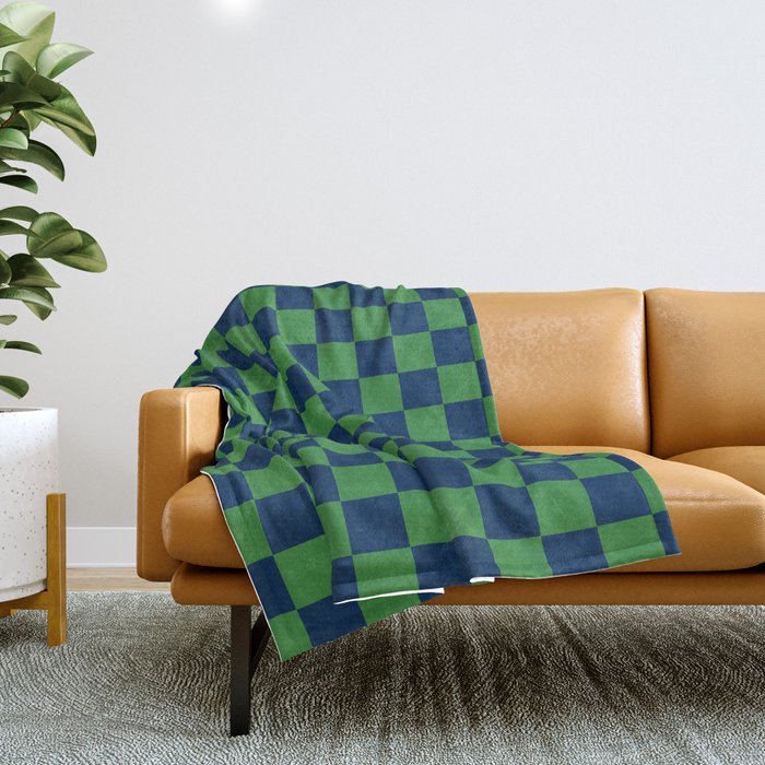 Checkerboard Checkered Checked Check Chessboard Pattern in Blue and Green Color Throw Blanket