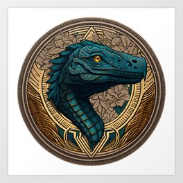 Velociraptor Dinosaur Medal Shield  Art Print