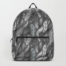 Falling Feathers on a Grey Day Backpack | Boho, Blackandwhite, Digital, Feathers, Bohemian, Grayscale, Pattern, Nursery, Bird, Illustration 