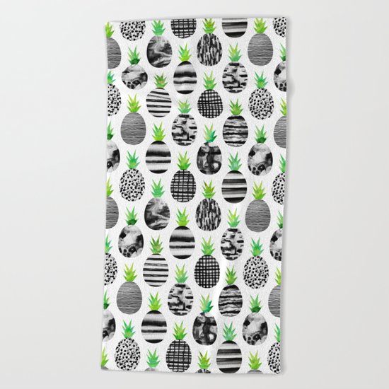 Black & White Pineapples Beach Towel