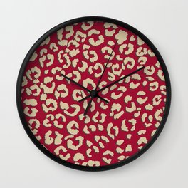 Modern brown beige leopard pattern print on red color trends Wall Clock