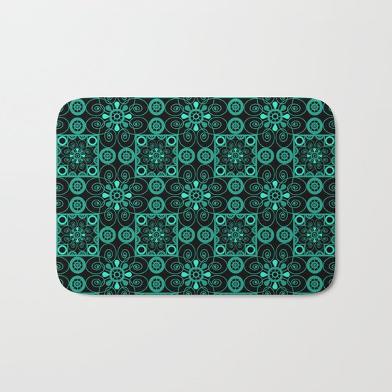 Turquoise and black pattern . Bath Mat