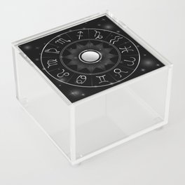 Zodiac astrology circle Silver astrological signs with moon sun and stars Acrylic Box