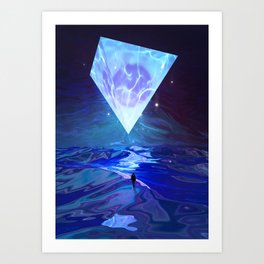 Dreamwalker Art Print | Curated, Abstract, 3D, Dreamy, Sea, Light, Blue, Night, Otherworldly, Pyramid 
