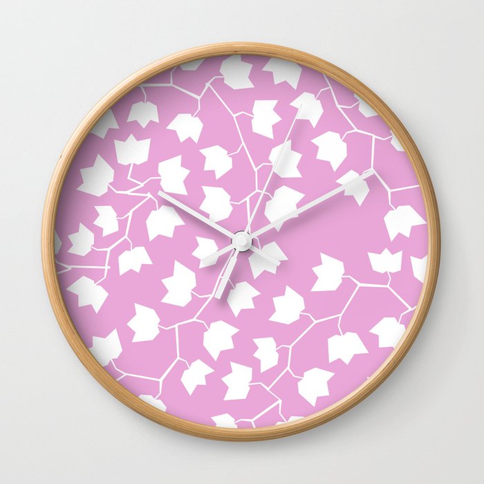 White ivy on pink Wall Clock
