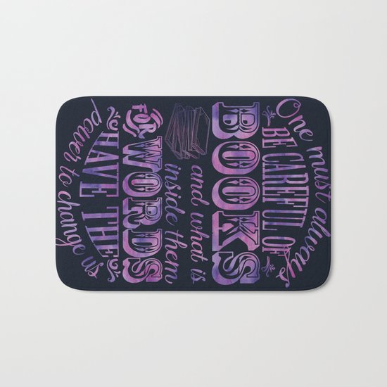 Be Careful Of Books - Black & Purple Bath Mat