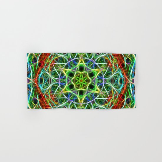 Feathered texture mandala in green and brown Hand & Bath Towel