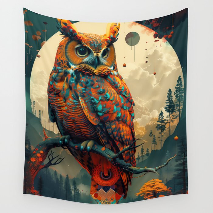 Spirit Moon Owl Wall Tapestry
