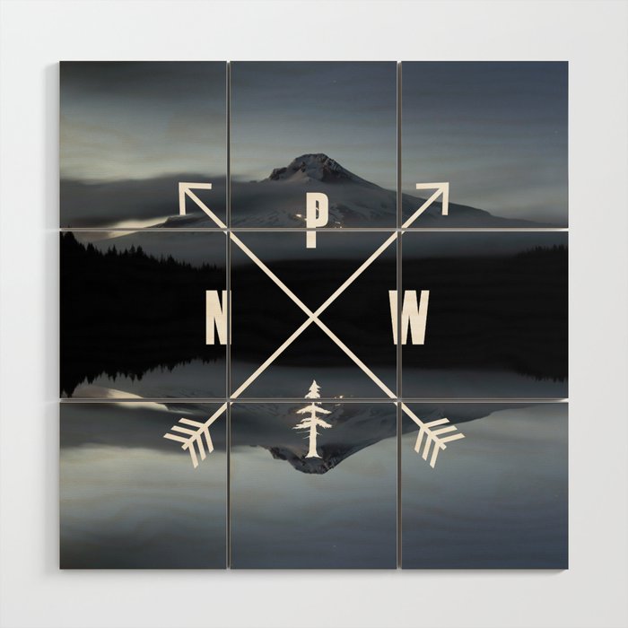 PNW Pacific Northwest Compass - Mt Hood Adventure Wood Wall Art