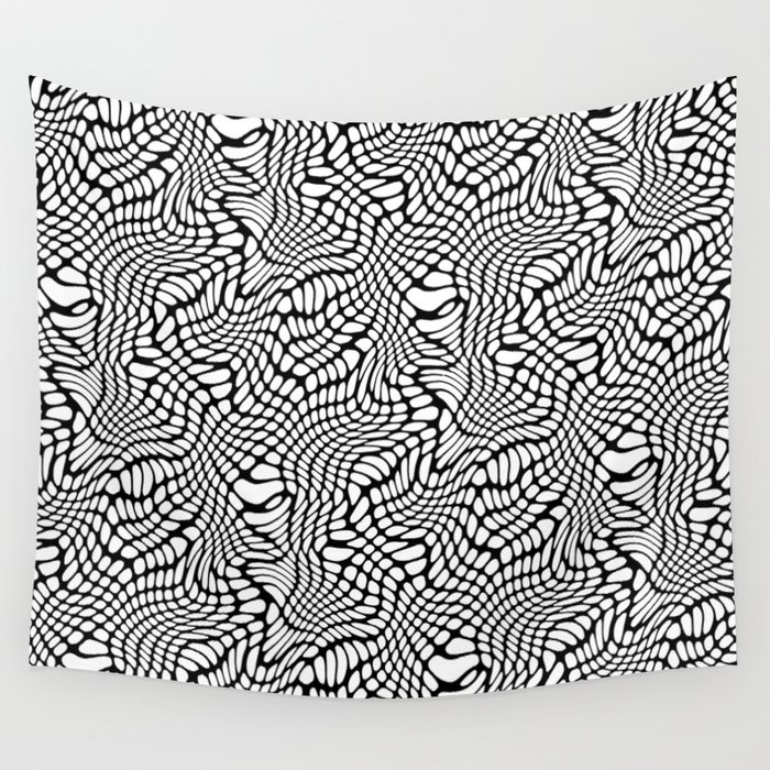 Black And White  Odd Organic Shapes Hand Drawn Pattern Wall Tapestry