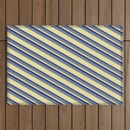 [ Thumbnail: Slate Gray, Pale Goldenrod & Midnight Blue Colored Striped/Lined Pattern Outdoor Rug ]
