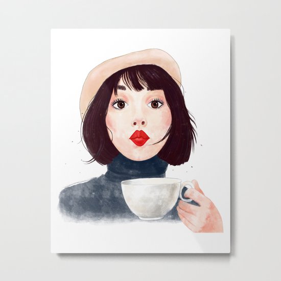 French woman with coffee Metal Print