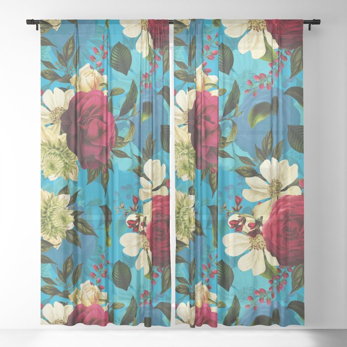 Vintage & Shabby Chic - Midnight Tropical Garden blue Sheer Curtain by ...