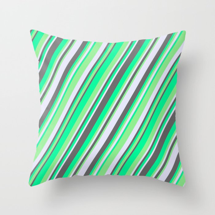 Green, Light Green, Lavender, and Dim Gray Colored Stripes/Lines Pattern Throw Pillow