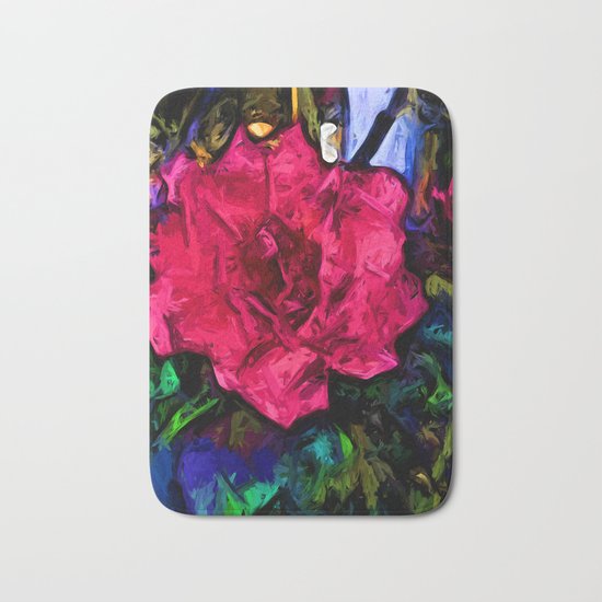 Pink Flower with Black Lines Bath Mat