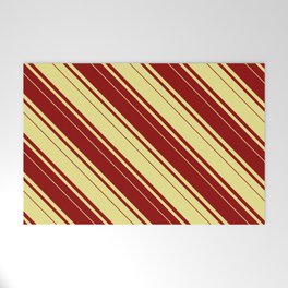 [ Thumbnail: Dark Red & Tan Colored Pattern of Stripes Welcome Mat ]