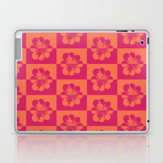 Retro Floral Pattern - Burgundy Orange 2 Laptop & iPad Skin