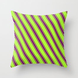 [ Thumbnail: Light Green and Purple Colored Lines/Stripes Pattern Throw Pillow ]