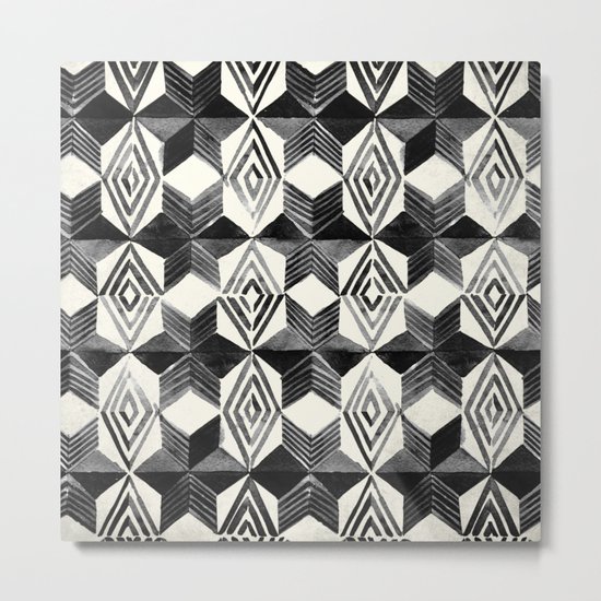 Shibori Diamond Stars Black Earth and Ivory Metal Print