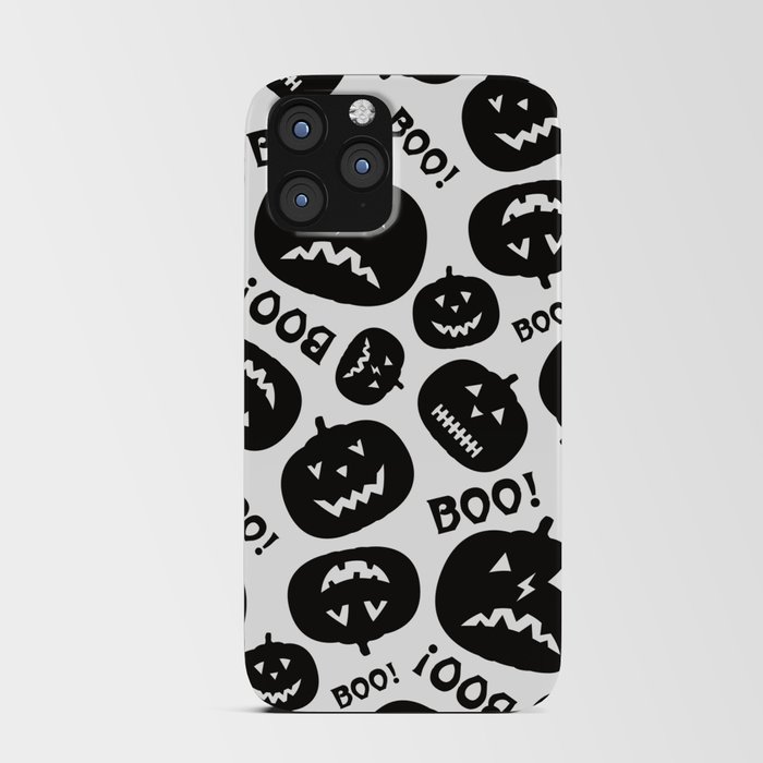 Halloween Black and White Pattern with Pumpkin Silhouette and inscription Boo iPhone Card Case