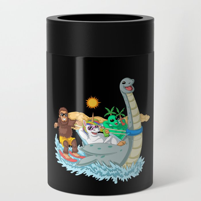 Bigfoot alien and unicorn Riding Loch Ness Can Cooler