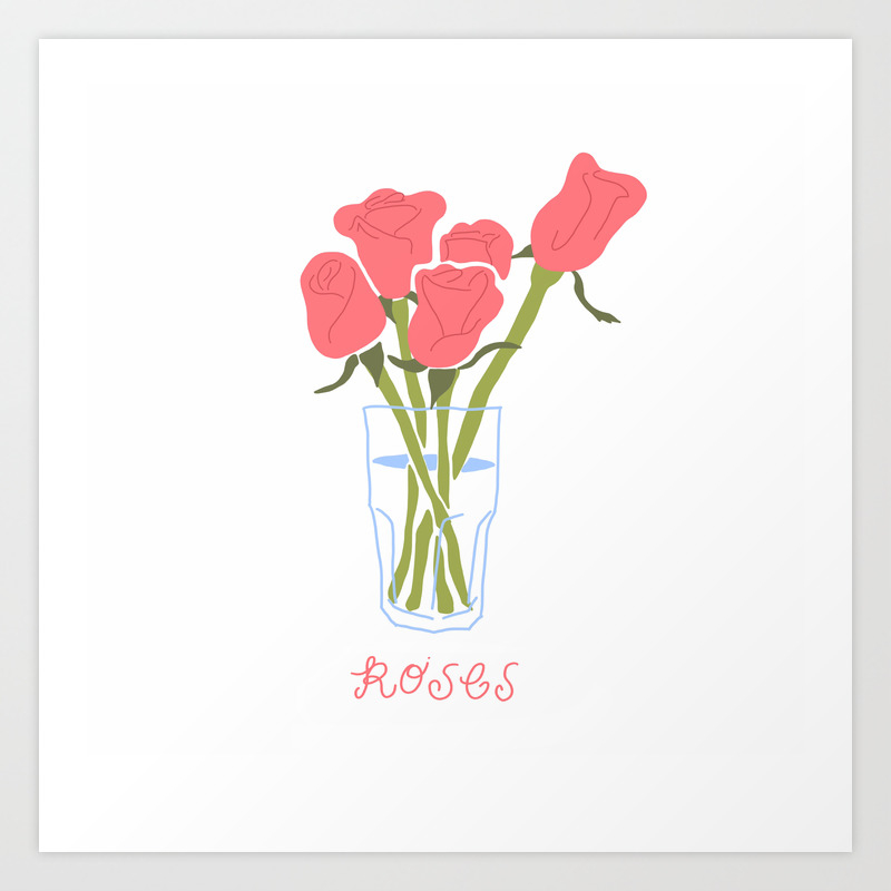 >Roses In The Vase Illustration And Wall Art Drawing For Spring Summer Art Print By Atelieroll Society6