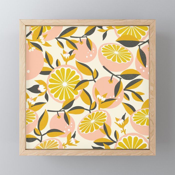 Golden Grapefruit Texture Pattern Framed Mini Art Print