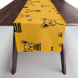 Mustard and Black Hand Drawn Dog Puppy Pattern Table Runner