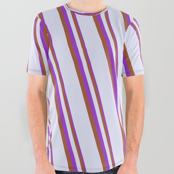 Dark Orchid, Sienna & Lavender Colored Stripes Pattern All Over Graphic Tee