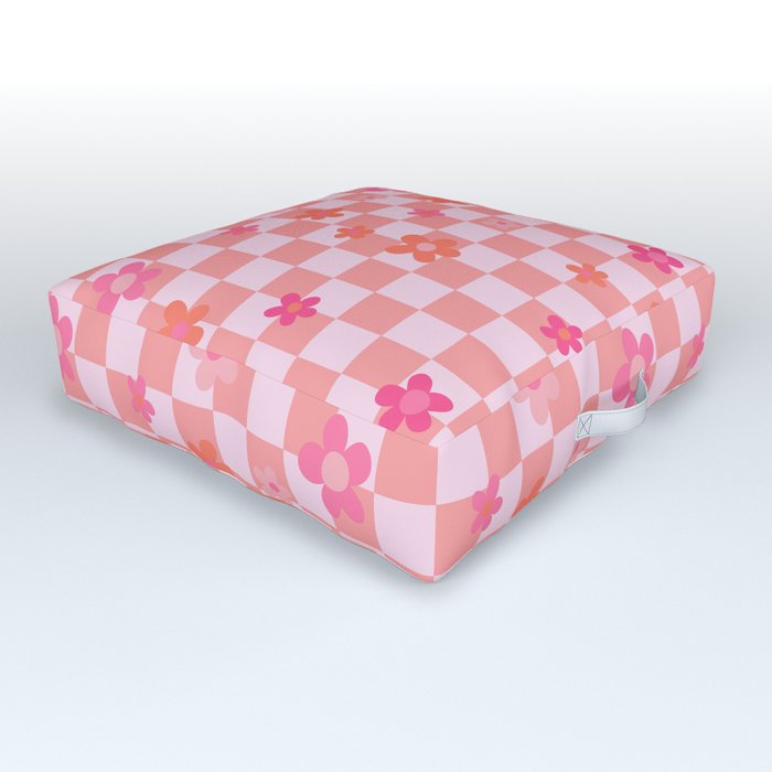 pink flower check Outdoor Floor Cushion