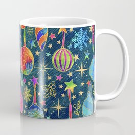 Christmas Ornaments in Rainbow Colors with Stars and Snowflakes Coffee Mug
