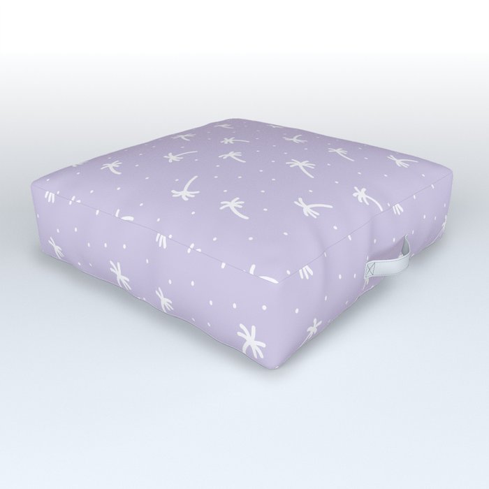Lilac And White Doodle Palm Tree Pattern Outdoor Floor Cushion
