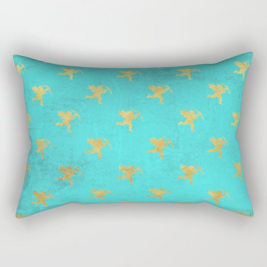 Gold Angels on aqua backround- pattern Rectangular Pillow