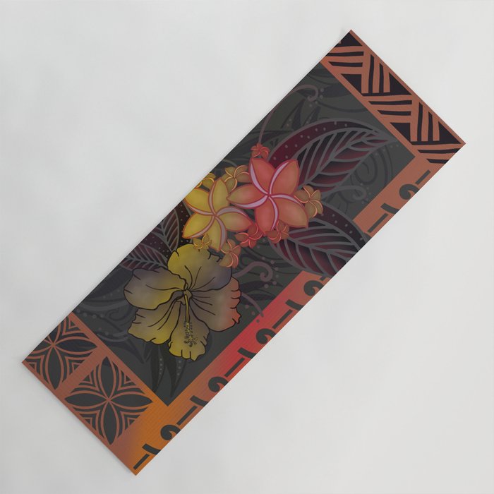 Vintage Samoan Tapa Art Tropical Floral Tapa Board Yoga Mat