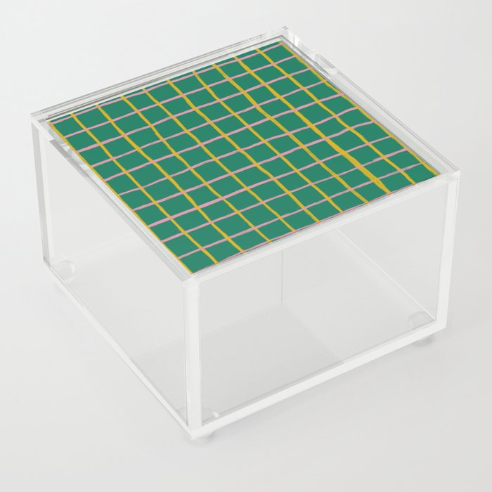 Retro Hygge Checkered Plaid in Green  Acrylic Box