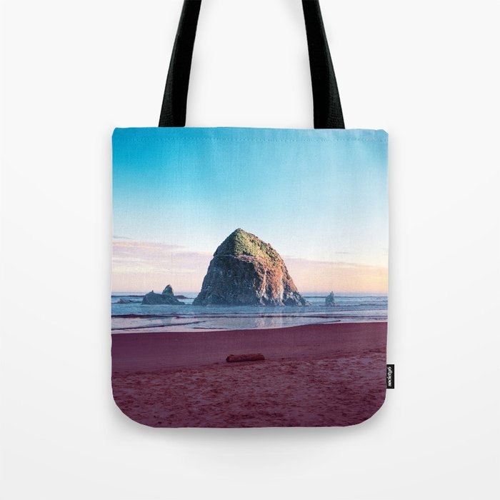Cannon Beach and Haystack Rock Sunset | Photography and Collage on the Oregon Coast Tote Bag