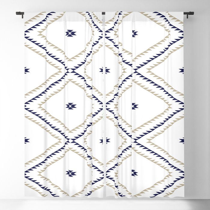 Southwestern Geometric Tan Navy White, Navy White Curtains