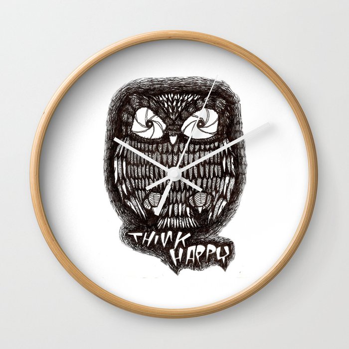'Think Happy Owl' Wall Clock