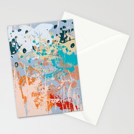 Abstract vintage background with multi-colored paints stains on a canvas texture.  Stationery Card