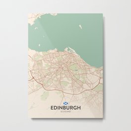 Edinburgh, Scotland - Vintage City Map Metal Print | Citymap, Townmap, Graphicdesign, Flag, Print, Europemap, Europe, Town, Poster, Cityposter 