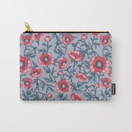 Peonies in blue Carry-All Pouch | Wallpaper, Flowers, Retro, Vectorgraphics, Color, Blue, Digital, Leaves, Drawing, Peonies 