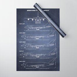 Boeing 747 Family Blueprint in High Resolution (dark blue) Wrapping Paper