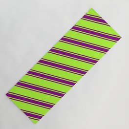 [ Thumbnail: Light Green and Purple Colored Lines/Stripes Pattern Yoga Mat ]