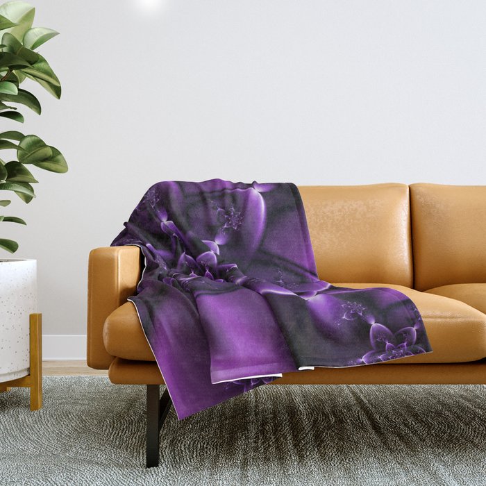 Purple Fractal Rose Throw Blanket