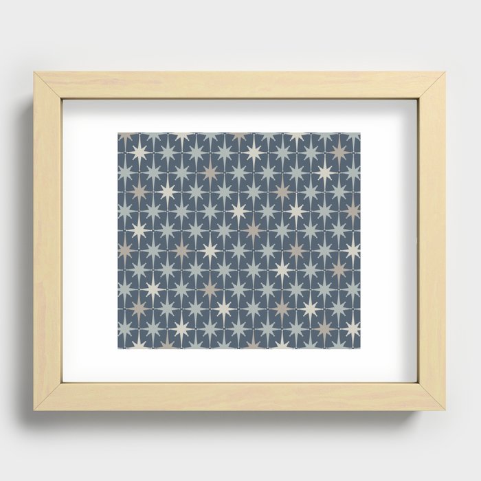 Midcentury Modern Atomic Starburst Pattern in Neutral Blue Gray Tones Recessed Framed Print