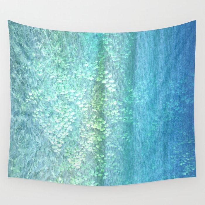 blue green shimmering ivy wall Wall Tapestry